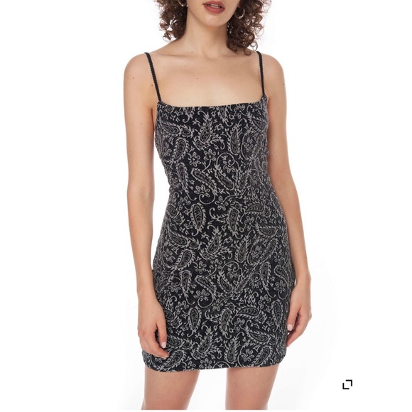 Black Mini Party Dress with Sparkly Paisley - Picture 3 of 5